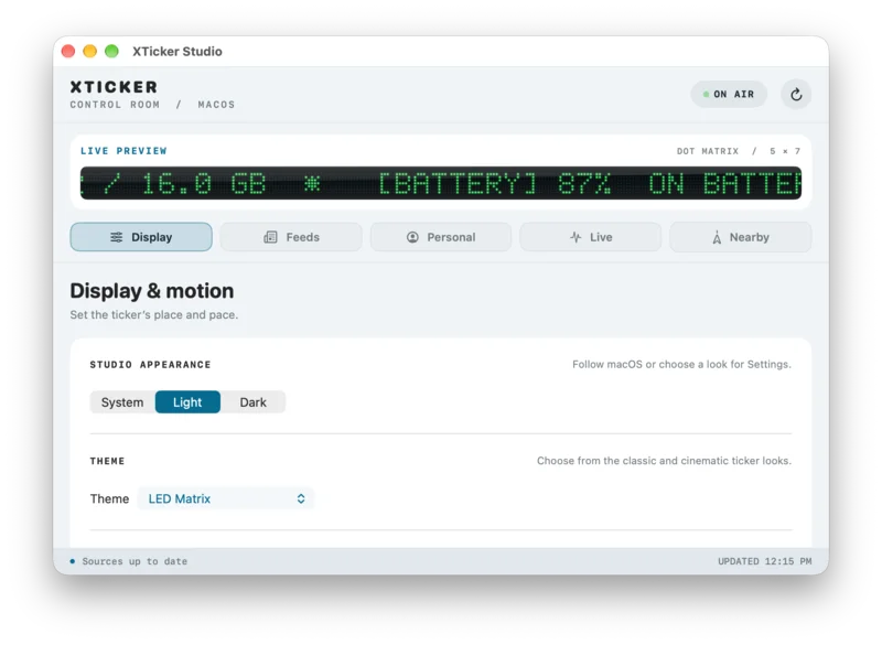 XTicker for Mac showing a live ticker above the Dock